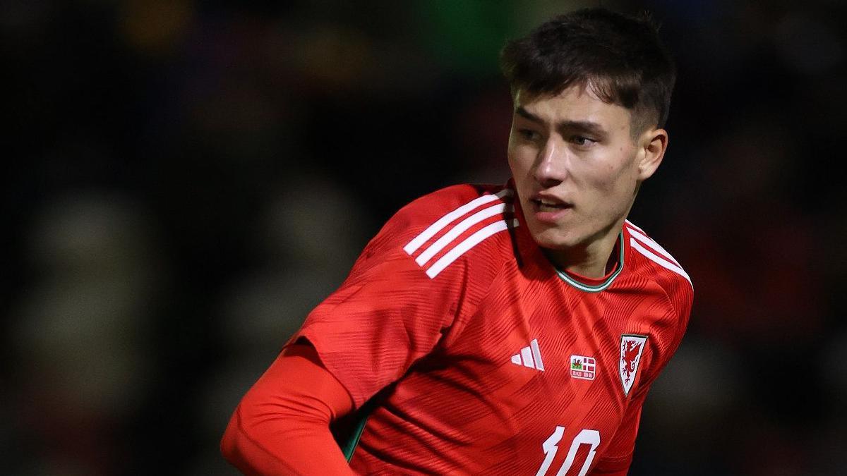 Rubin Colwill in action for Wales