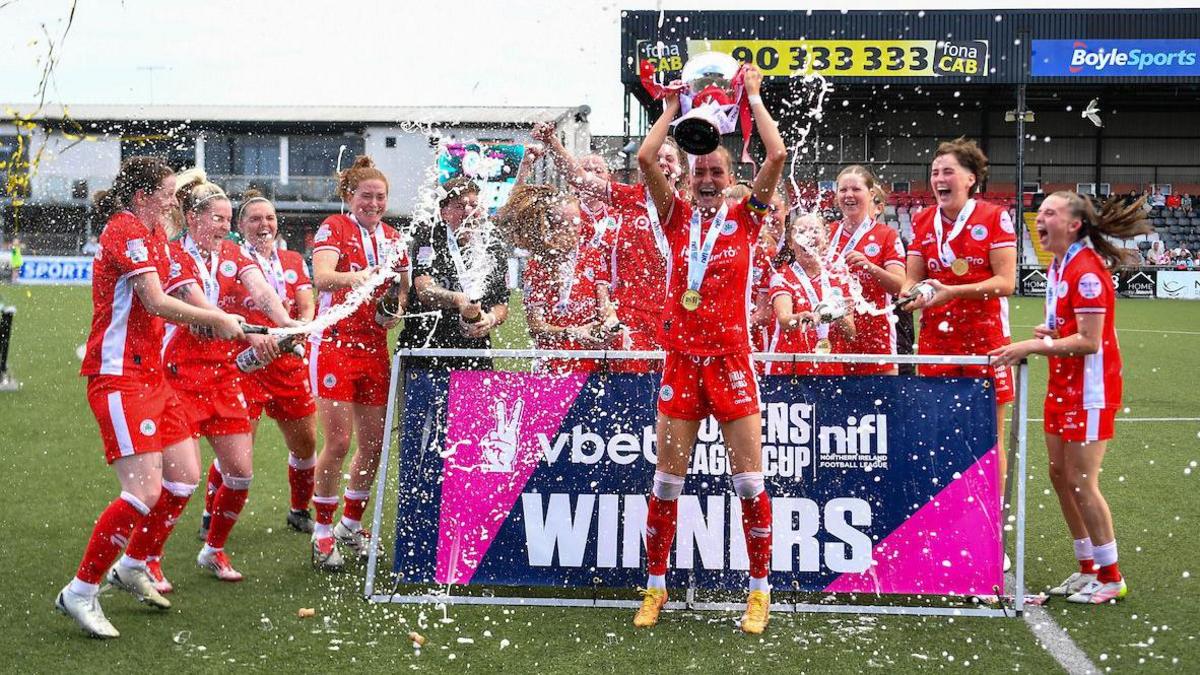 Cliftonville celebrate winning League Cup