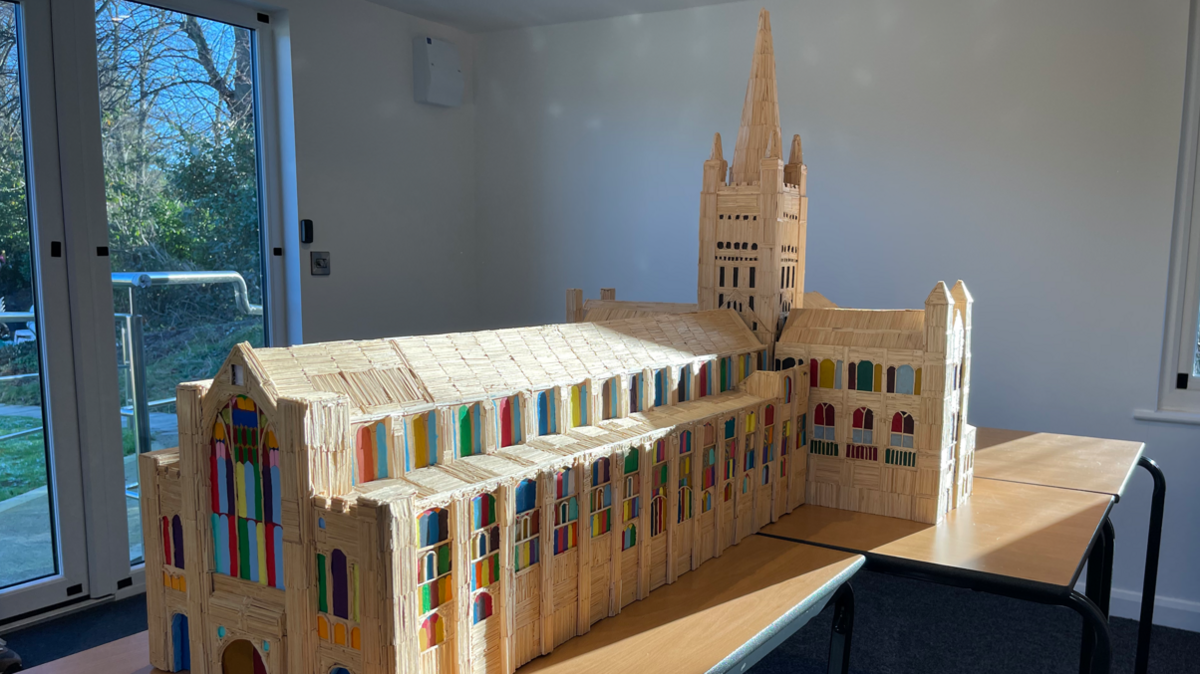 Norwich cathedral model made out of matchsticks