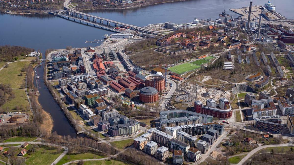 An aerial view of the Royal Seaport development in Stockholm, Sweden