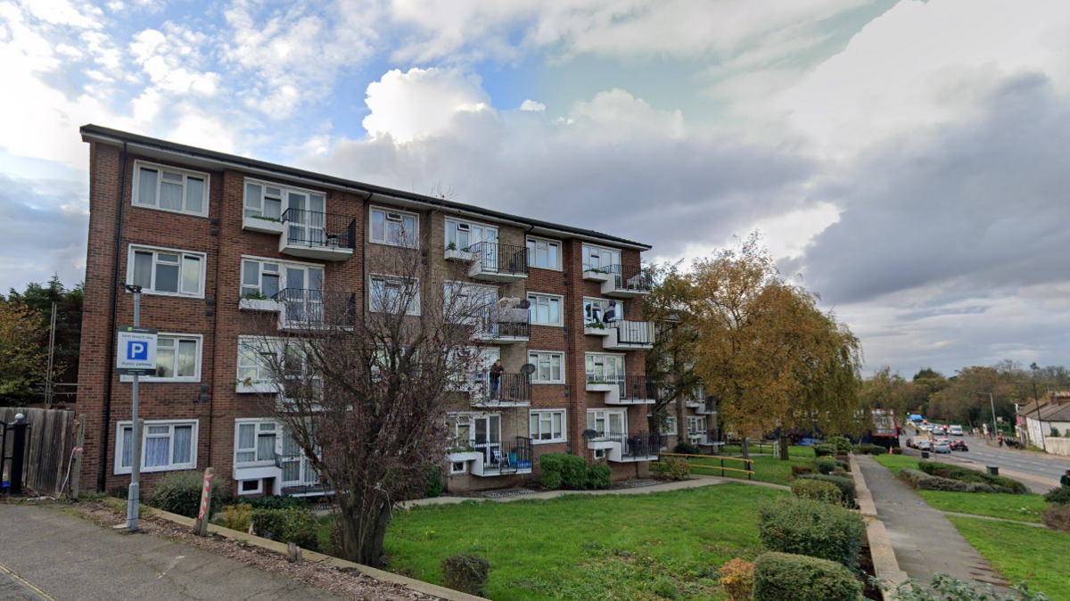 A street view image of St Mary's Court which is a four-storey block of flats