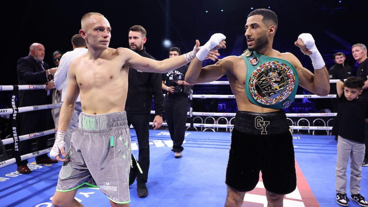 Sunny Edwards holds Galal Yafai's hand