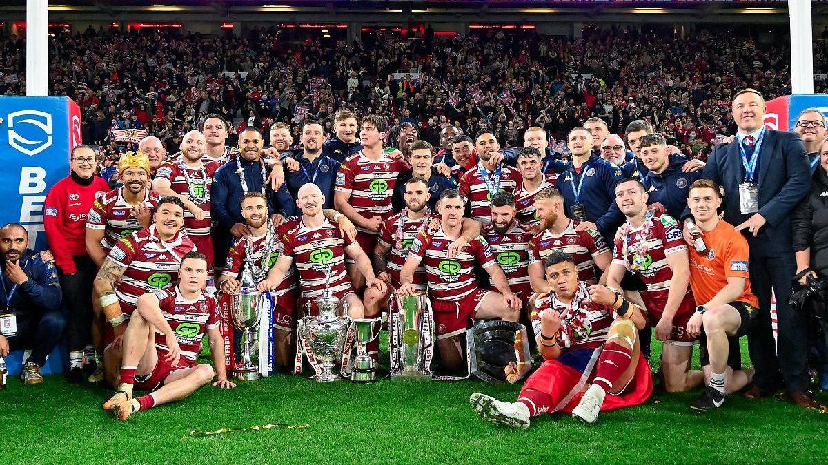 Wigan celebrate winning the 2024 Super League Grand FInal