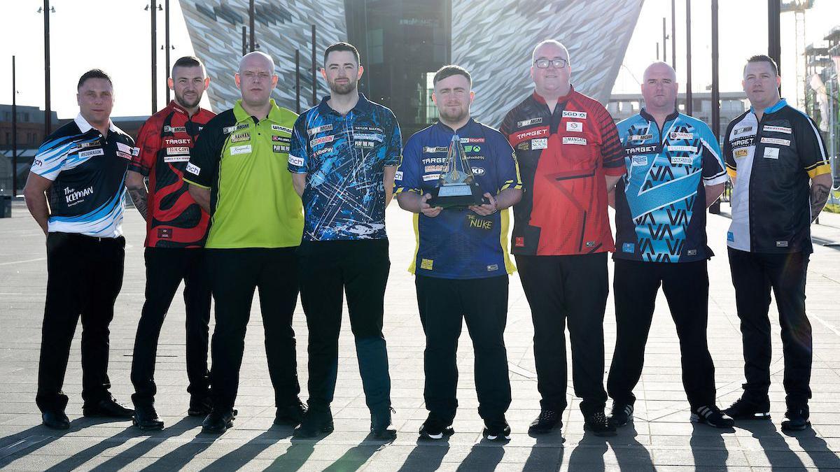 Gerwyn Price, Nathan Aspinall, Michael van Gerwen, Luke Humphries, Luke Littler, Stephen Bunting, Rob Cross and Chris Dobey