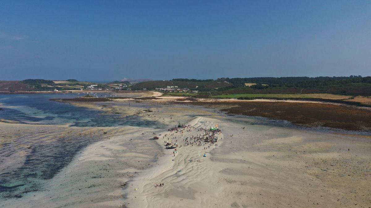 A drone shot of the Low Tide Event. 