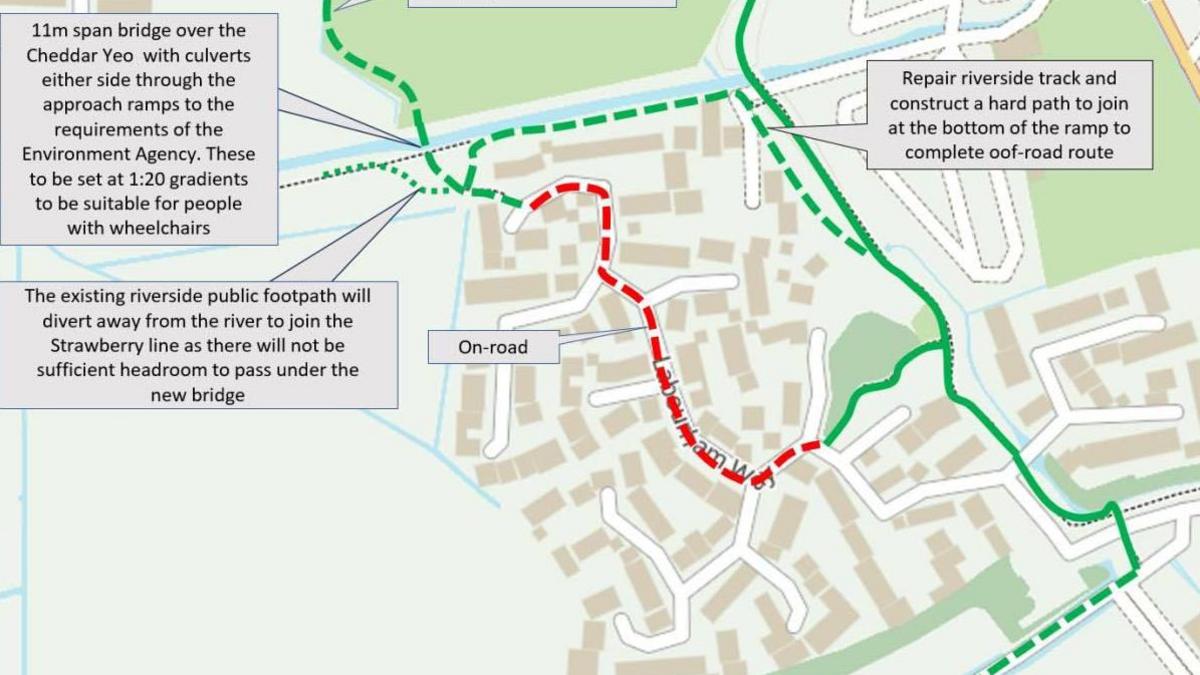 A diagram mapping out the location of the new Kings Academy link for the Strawberry Line.