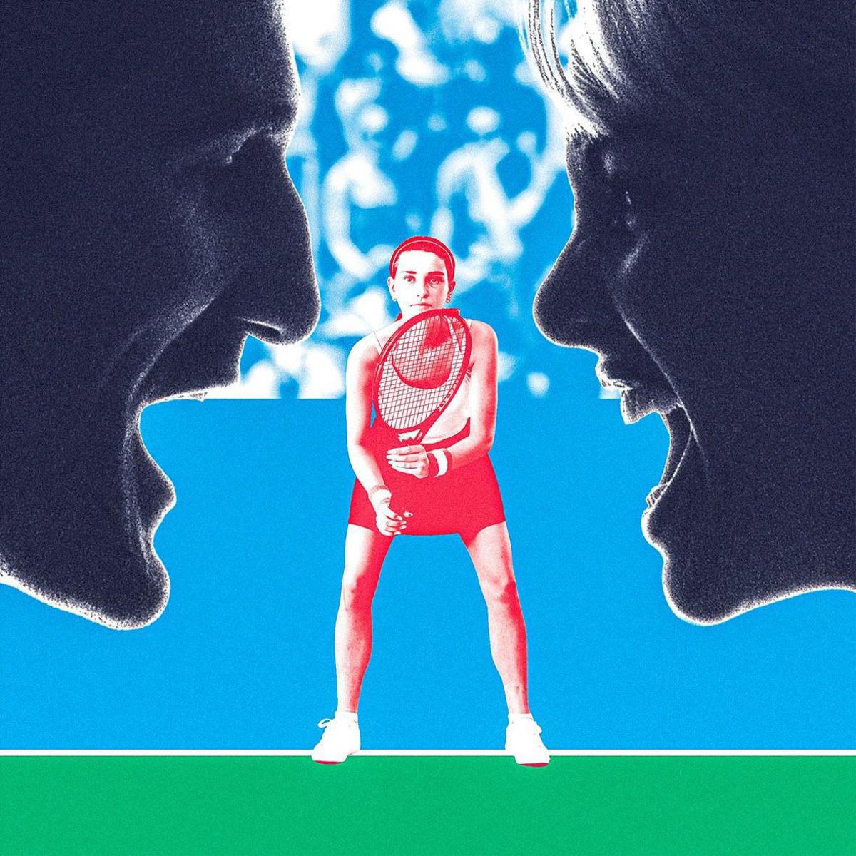 Graphic showing adults shouting at a young tennis player