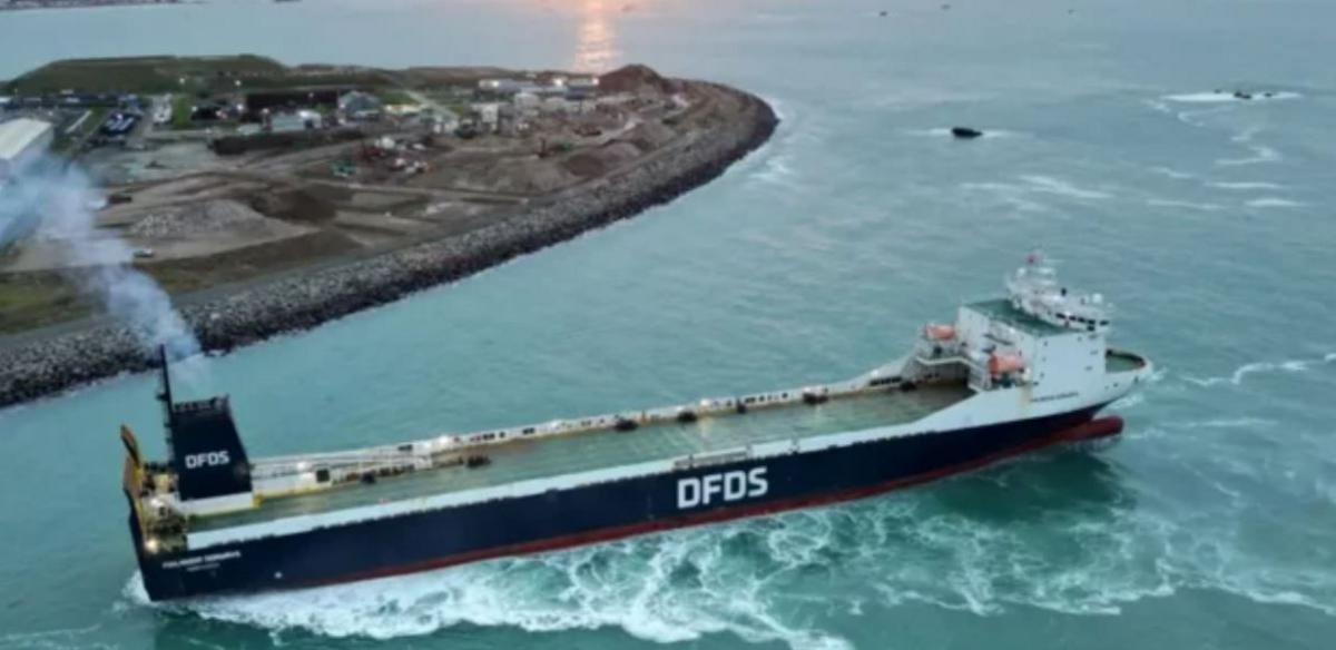 A DFDS vessel sailing in the sea 