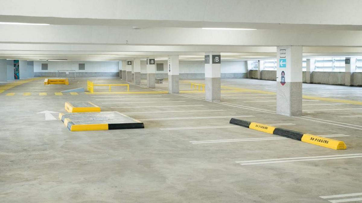 A pop up skate park built inside a car park in Bristol 