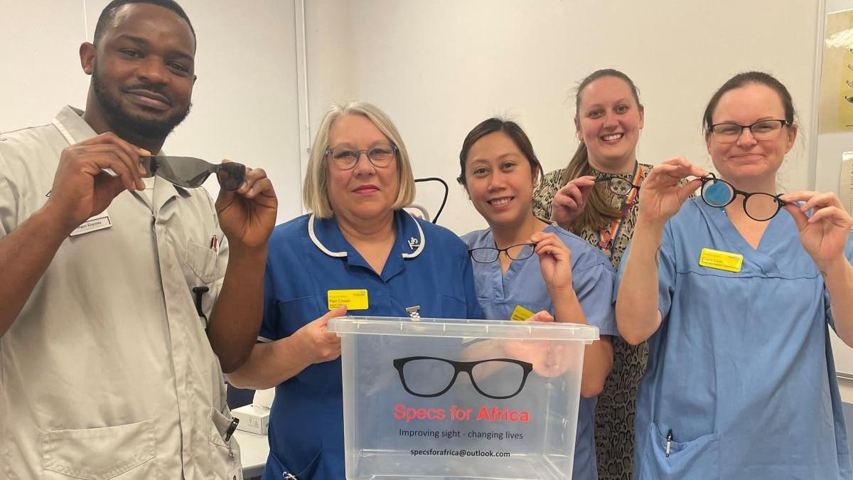 Peterborough Hospital staff with the donated glasses