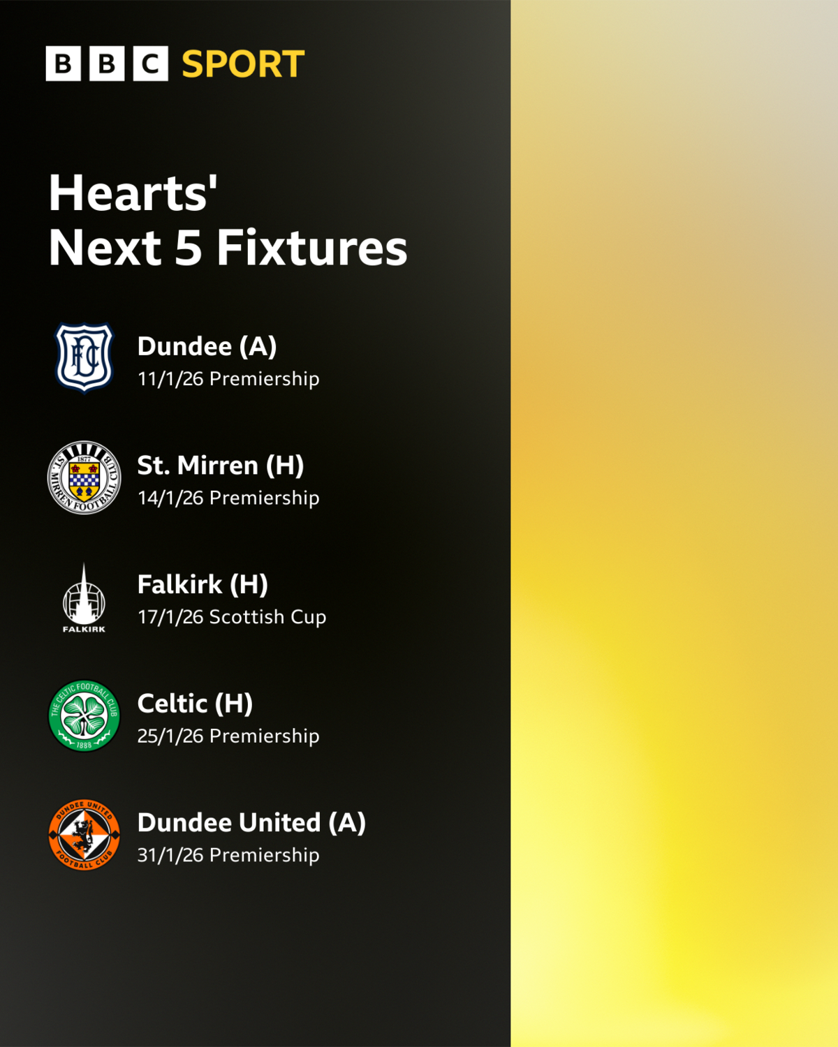 Hearts' fixtures