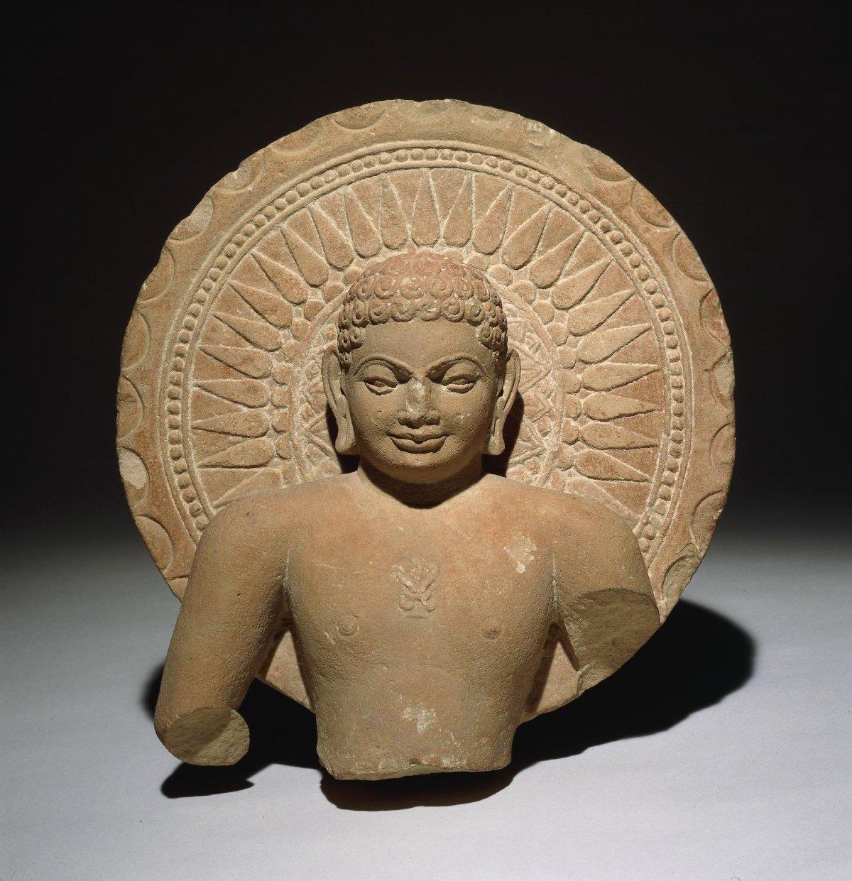 Tirthankara with a halo, sandstone, India, AD 200–300.