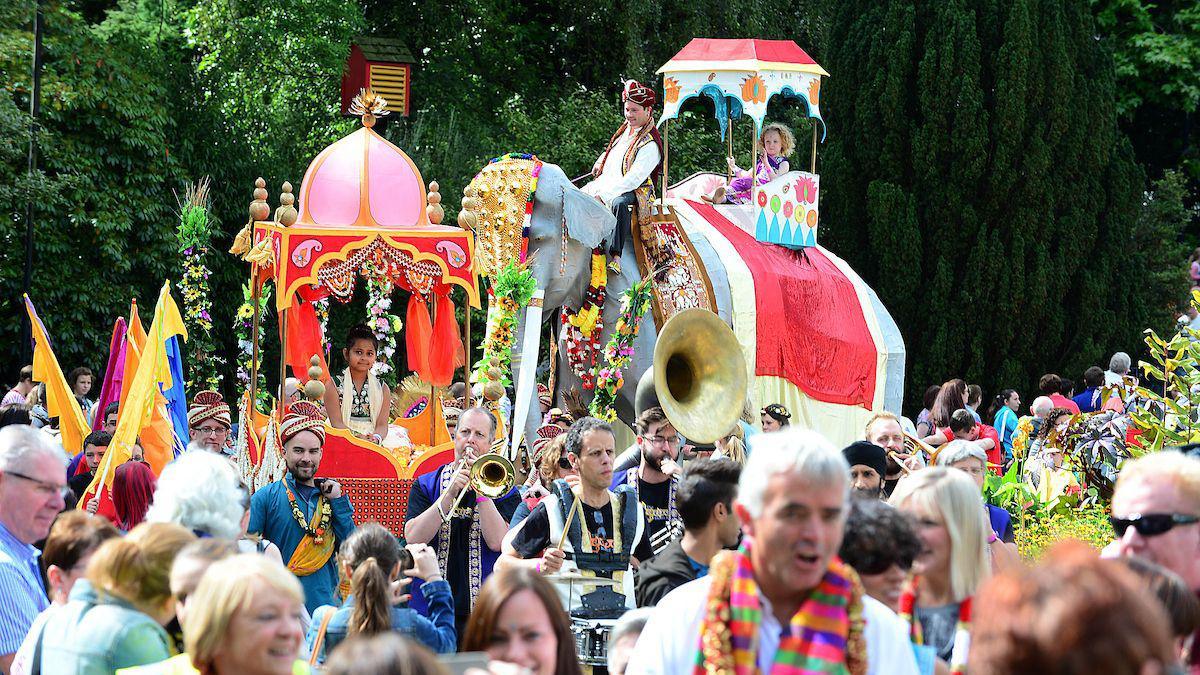 Carnival with  floats and huge elephant
