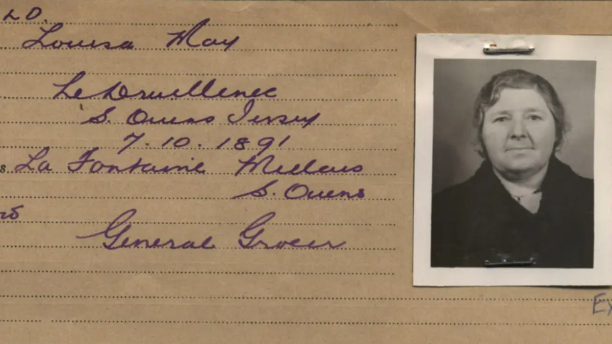 Louisa Gould, pictured on her Occupation ID card