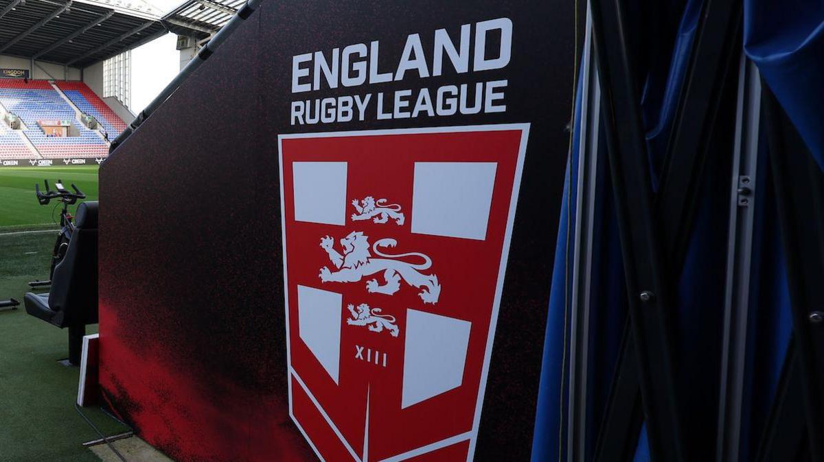 England Rugby League branding during a Test against Samoa at Wigan in 2024