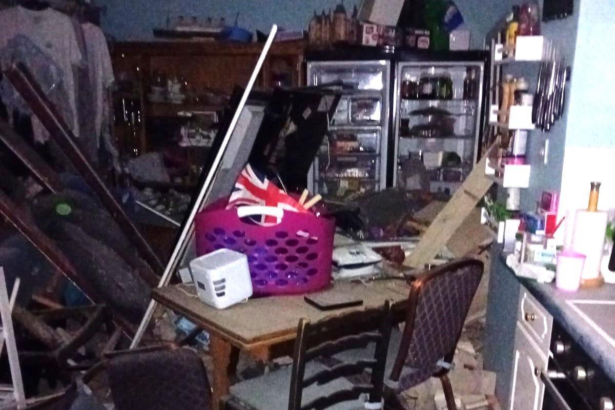 A view of Mrs Richardson's kitchen with debris everywhere.