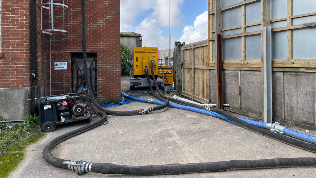 A generator and pipes at the Southwick pumping station near the A259