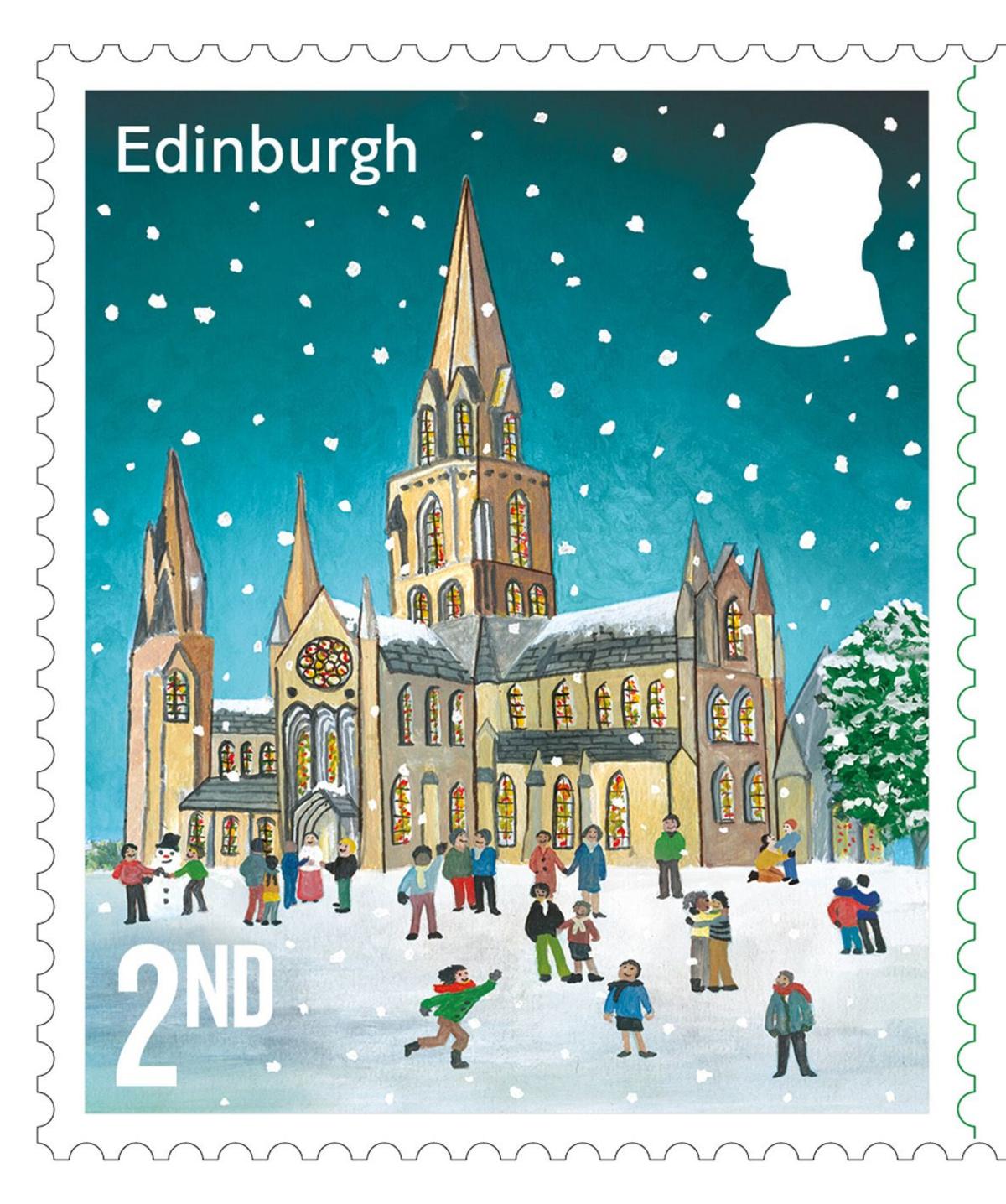 Photo issued by Royal Mail of one of their Christmas 2024 stamps, showing Edinburgh Cathedral.