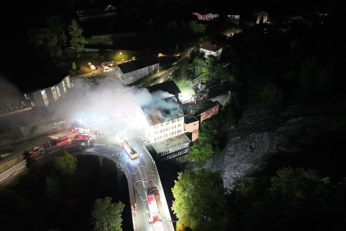 Aerial view of fire crews responding to the restaurant fire.