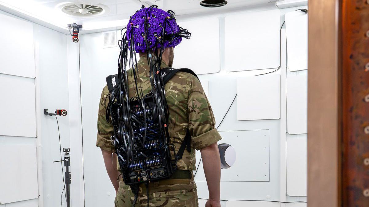 Lt Col James Mitchell, Consultant Neurologist and Chief Investigator of the UK Military Blast Study being scanned.