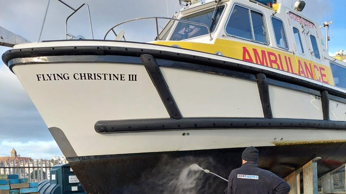 Marine Ambulance out of the water being cleaned 