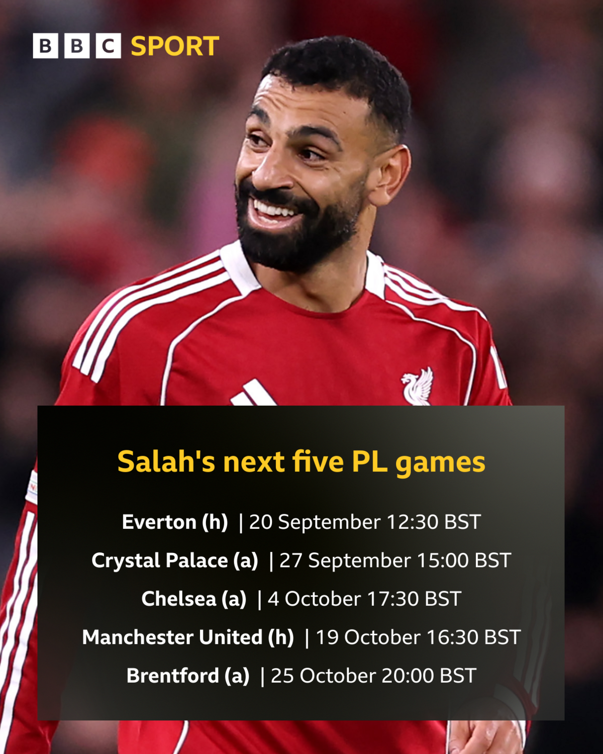  Everton (h), Crystal Palace (a), Chelsea (a), Manchester United (h), Brentford (a).