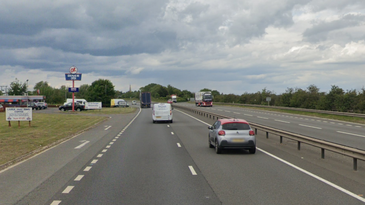 A stretch of the A1 in Nottinghamshire, near an OK Diner