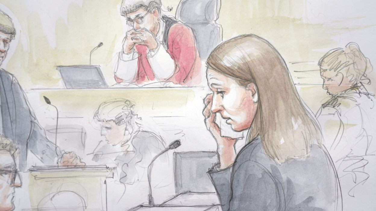 A court sketch of Lucy Letby on trial at Manchester Crown Court