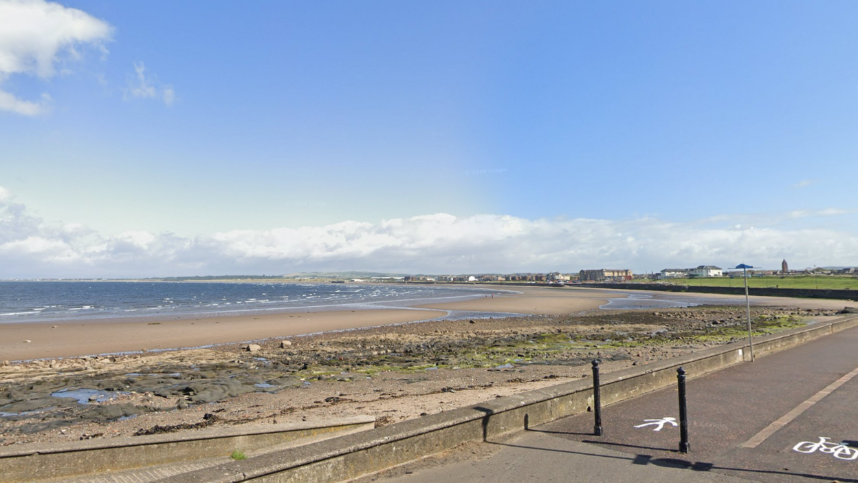 A view across the bay at Prestwick from the National Cycle Route 7 at Prestwick promenade.