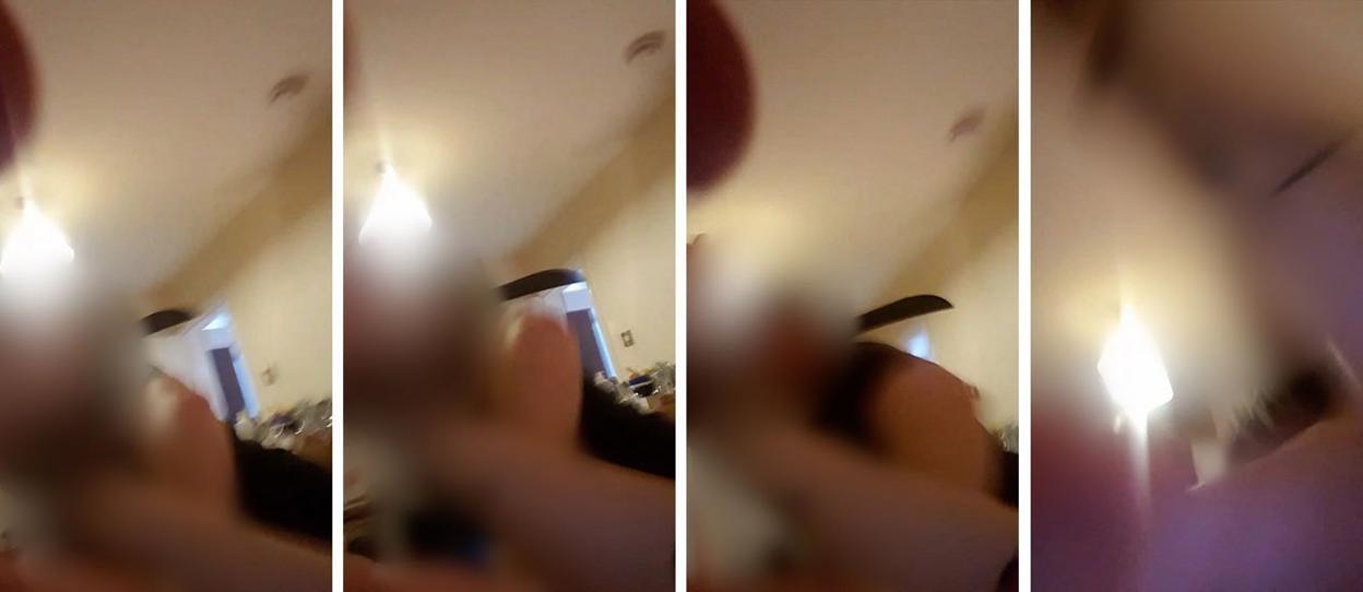 A sequence of the victim's mobile phone images shows her being attacked by the man with a machete (blurred)