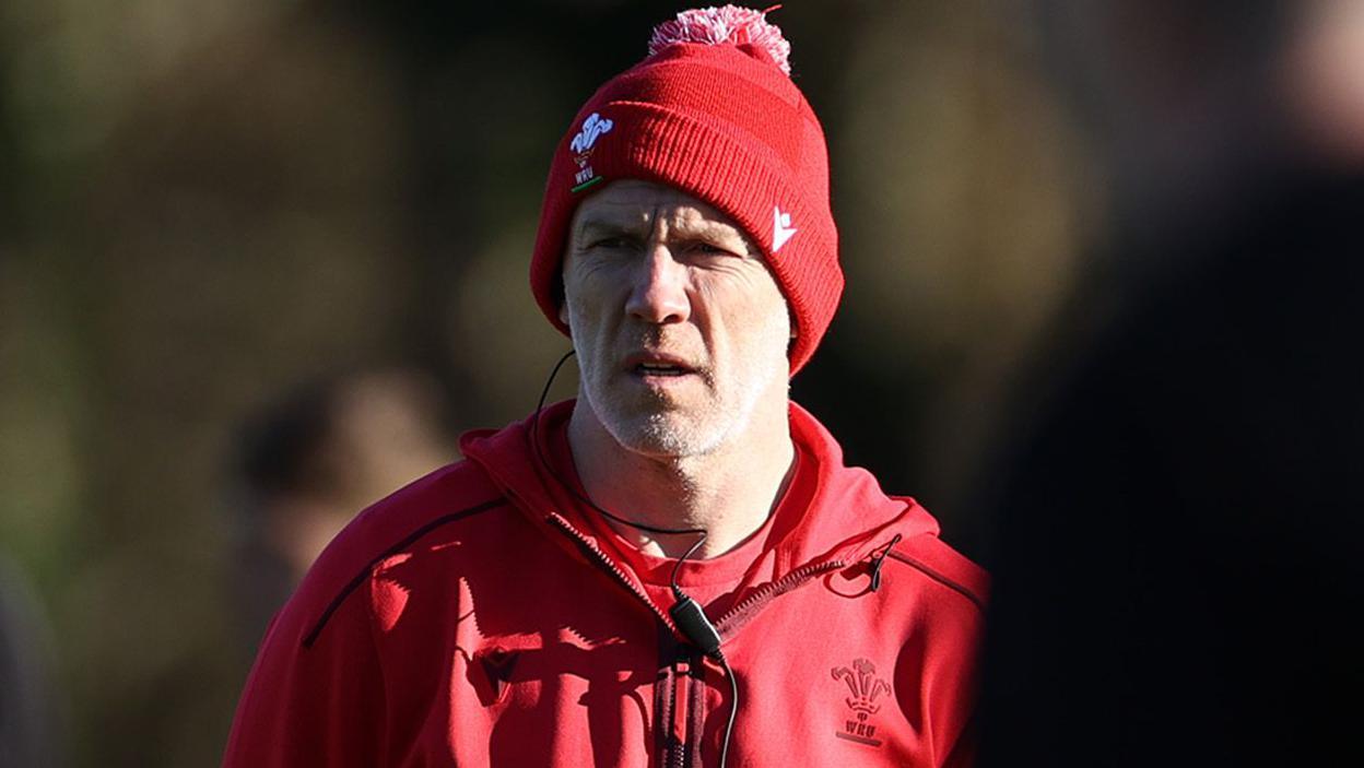 Head coach Steve Tandy watches Wales train