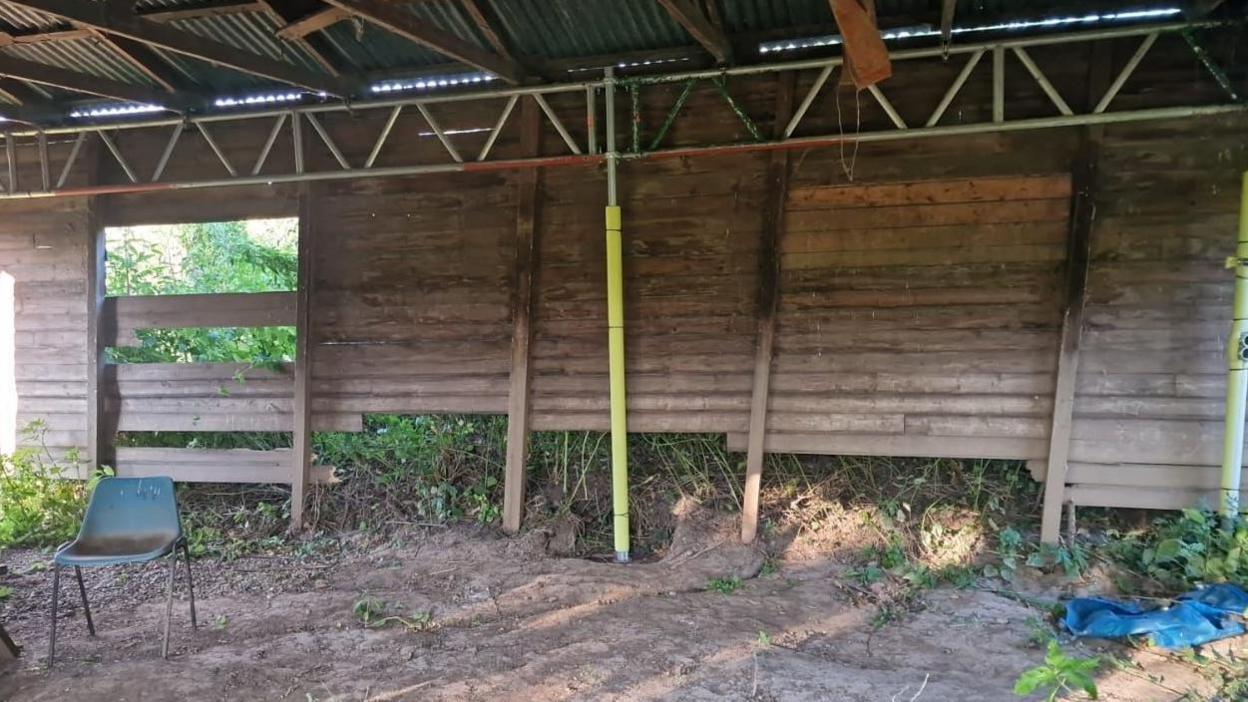 Wooden panels torn away from a barn at the 2nd Beeston Sea Scouts water base at Barton Island in Nottingham.
