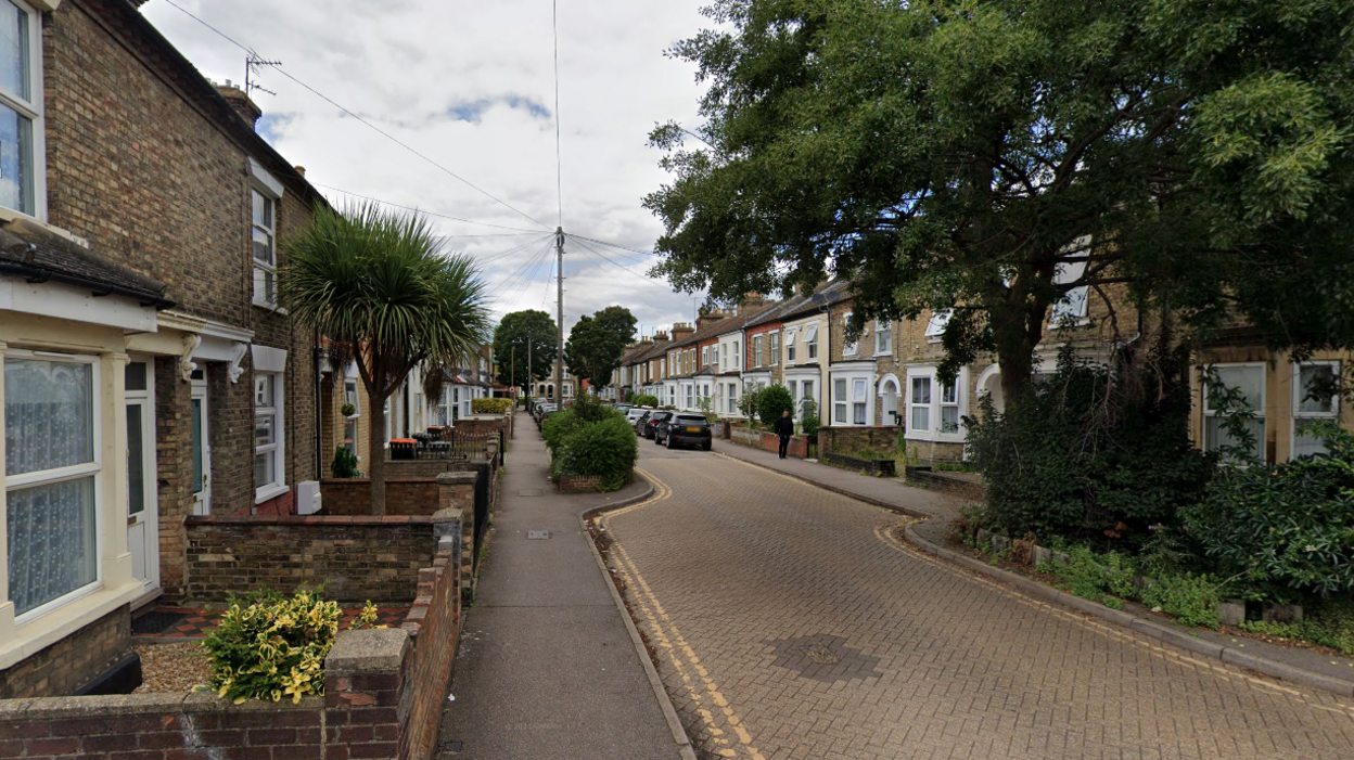 Brereton Road in Bedford, a standard residential street with houses on both sides and a traffic calming bend in the road