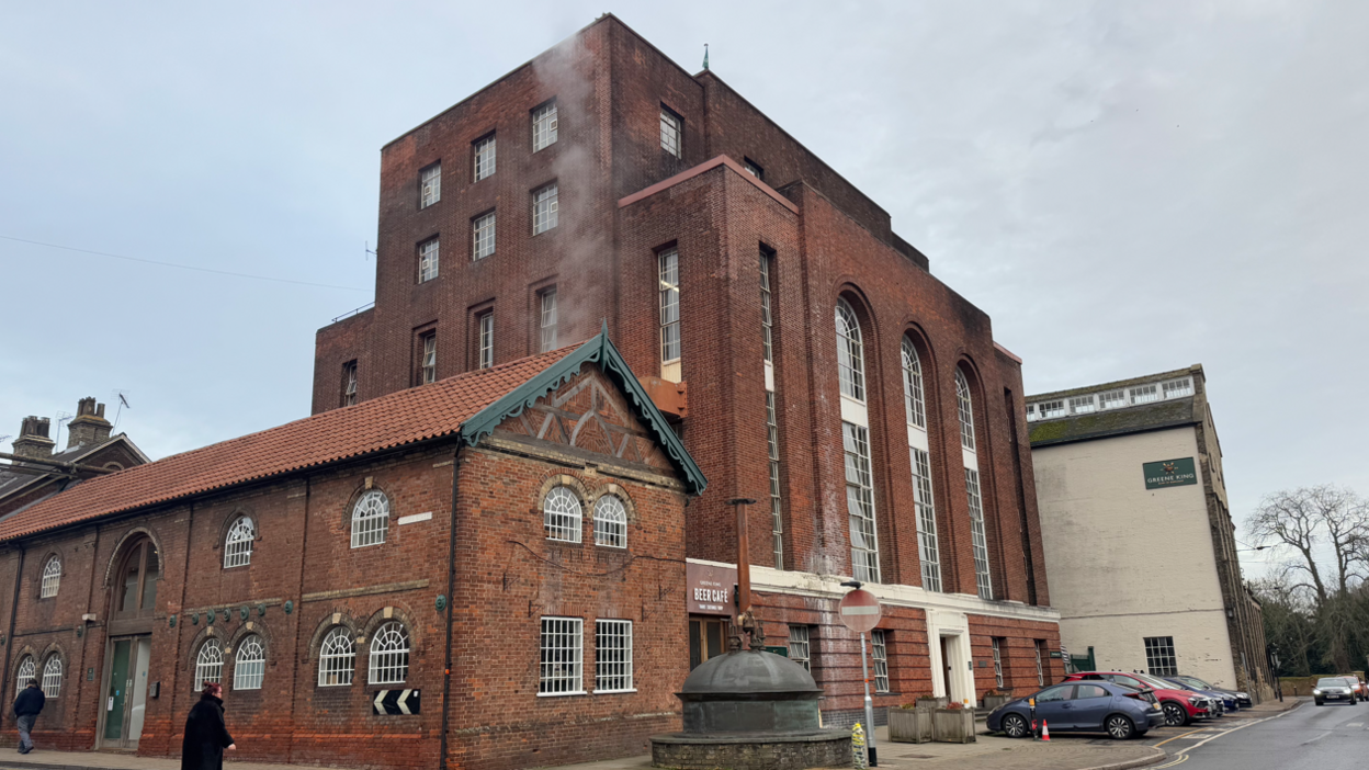 A landscape shot of Westgate Brewery - a large brick building