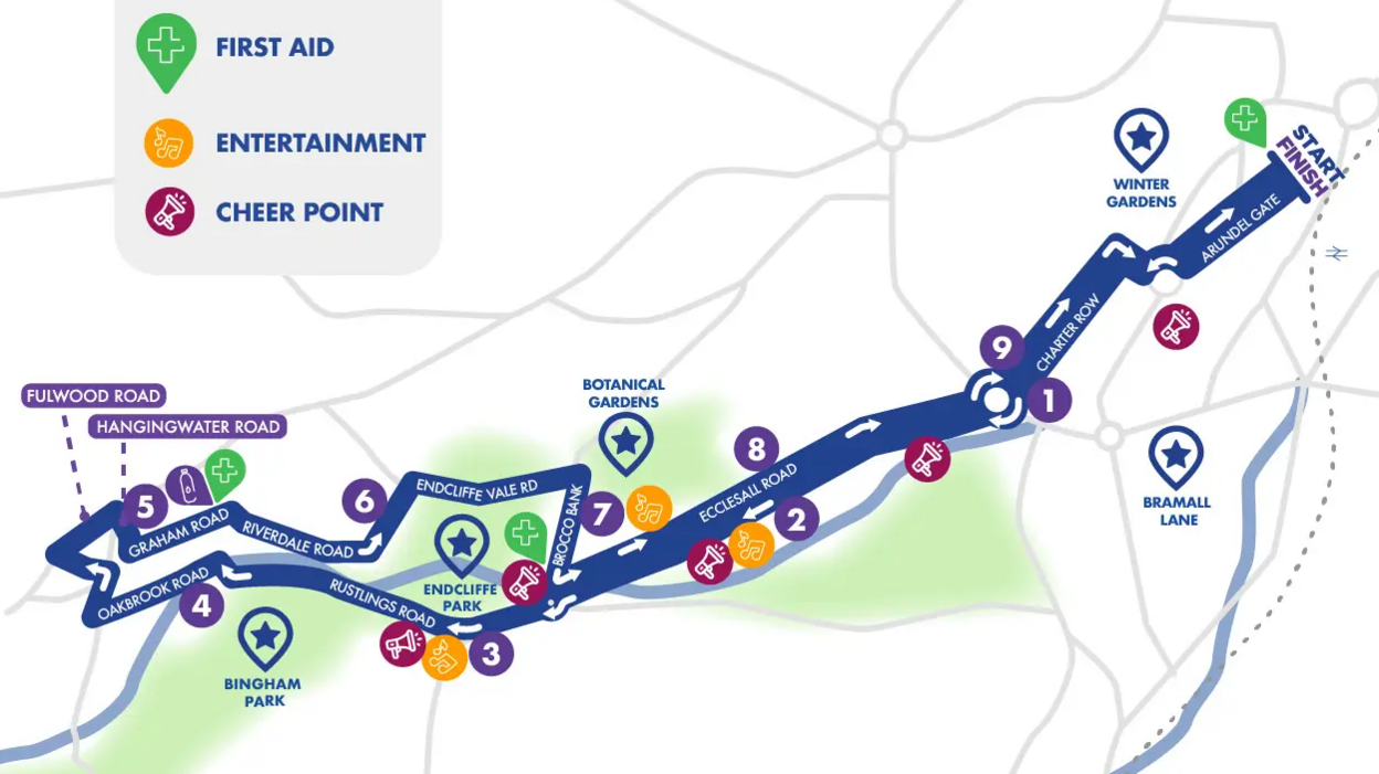 A map showing the roads which the race will follow.