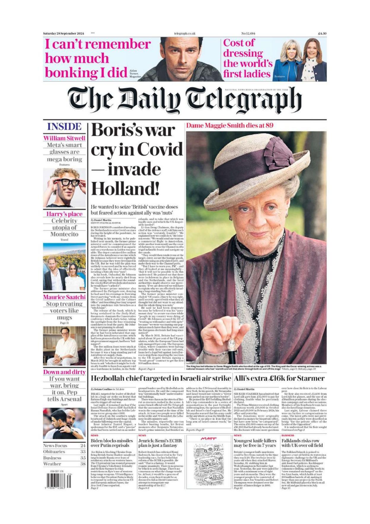 The Daily Telegraph front page  