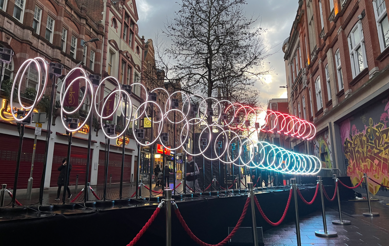 Hoops of lights in different colours