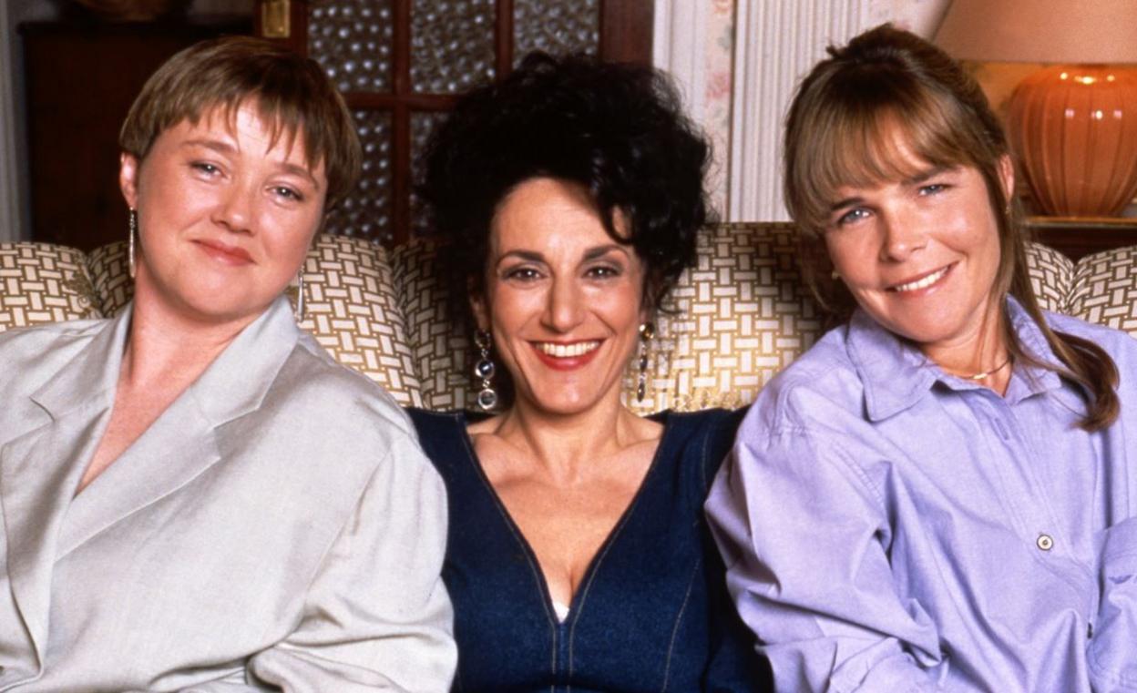 Pauline Quirke as Sharon Theodopolopodous, Lesley Joseph as Dorien Green and Linda Robson as Tracey Stubbs