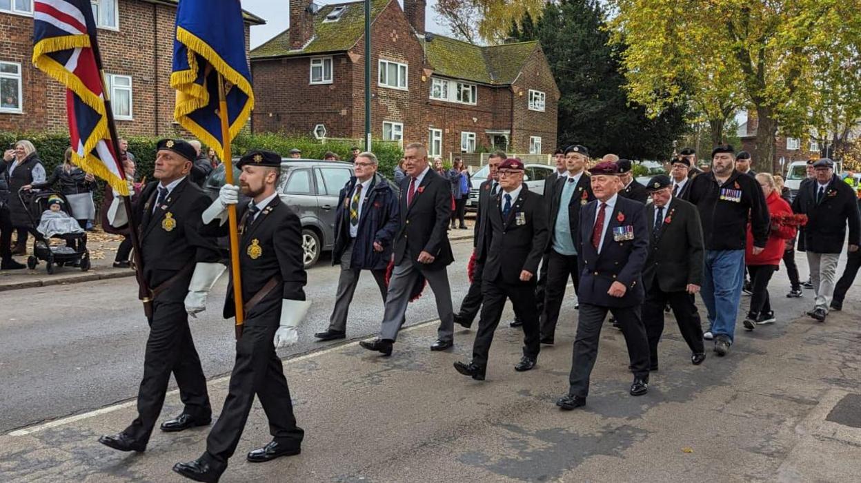 Standard-bearers at the Bulwell Remembrance parade in 2023