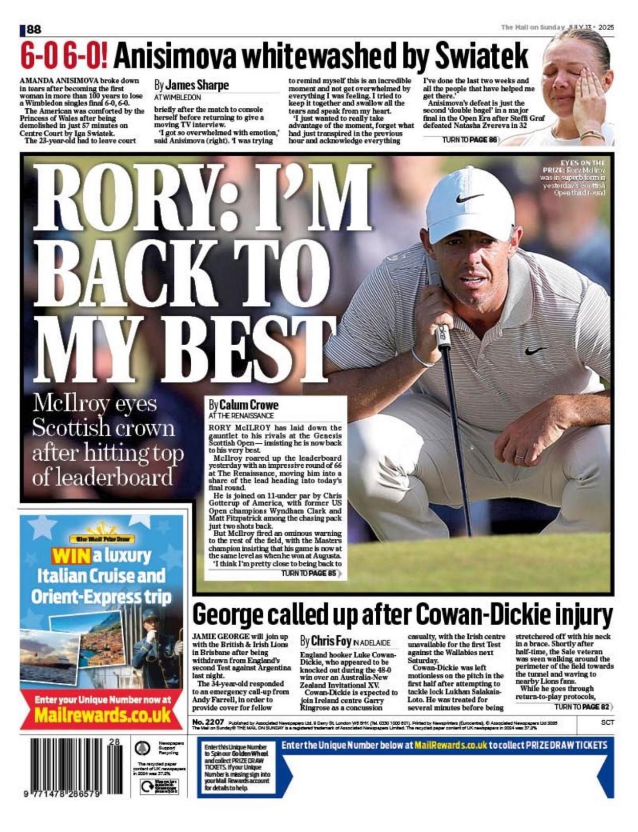 Mail on Sunday back page