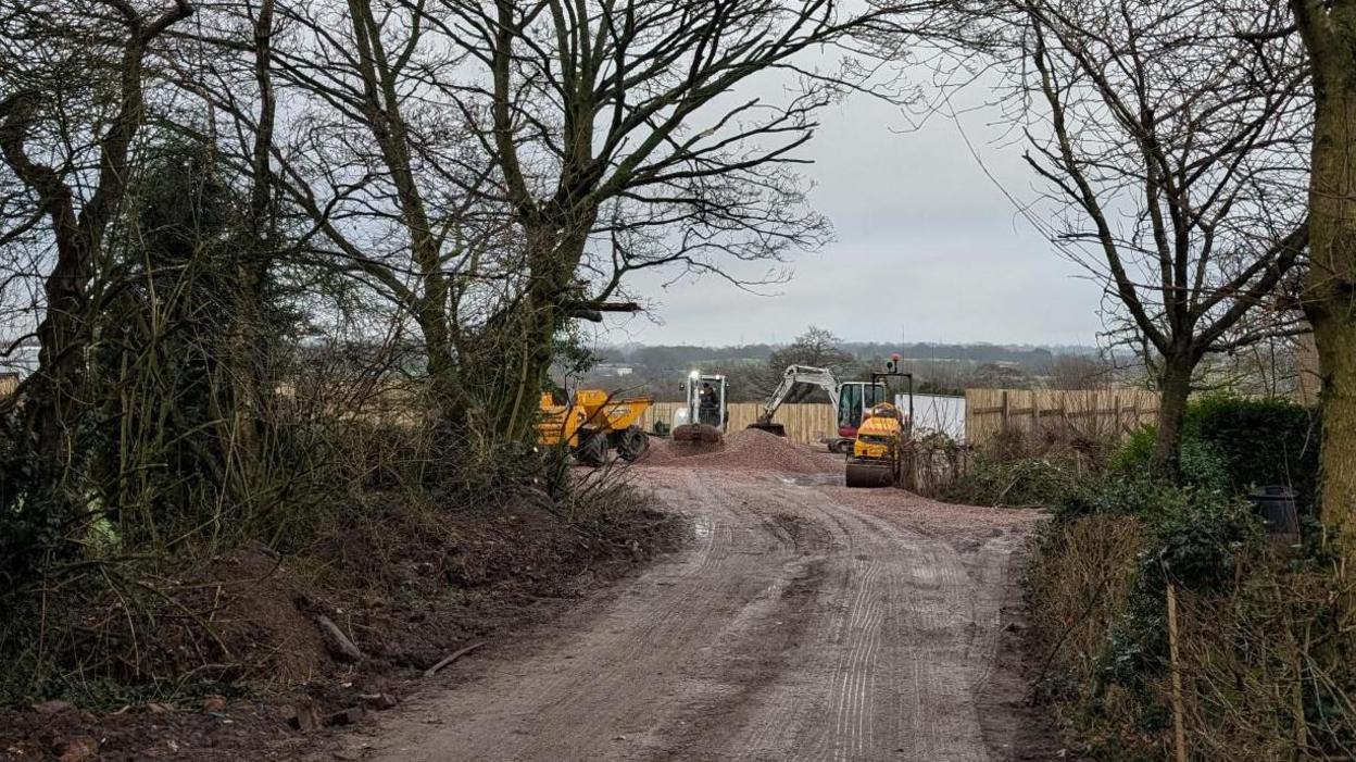 Hardcore being laid down and fencing put up on land off Stallington Road. 