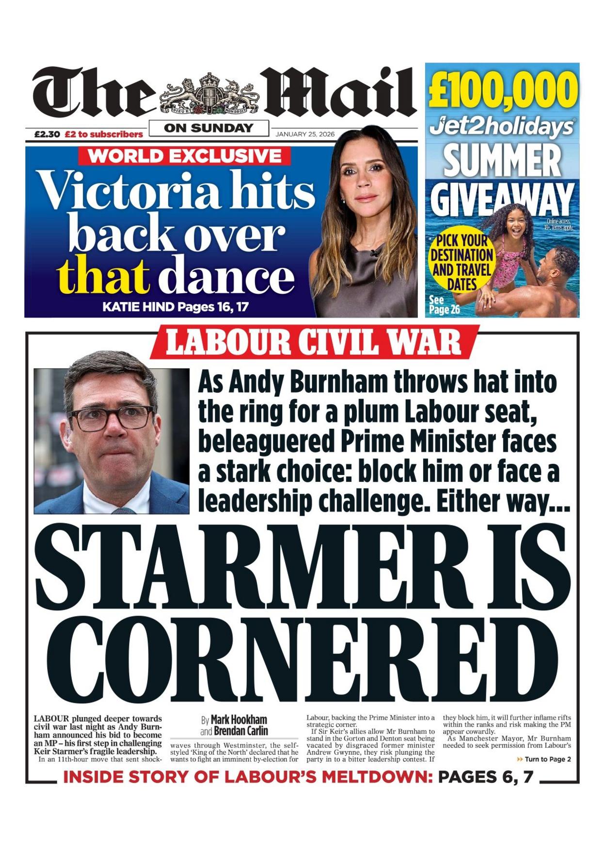 "Starmer është në qoshe", shkruan titulli në faqen e parë të gazetës Mail on Sunday.