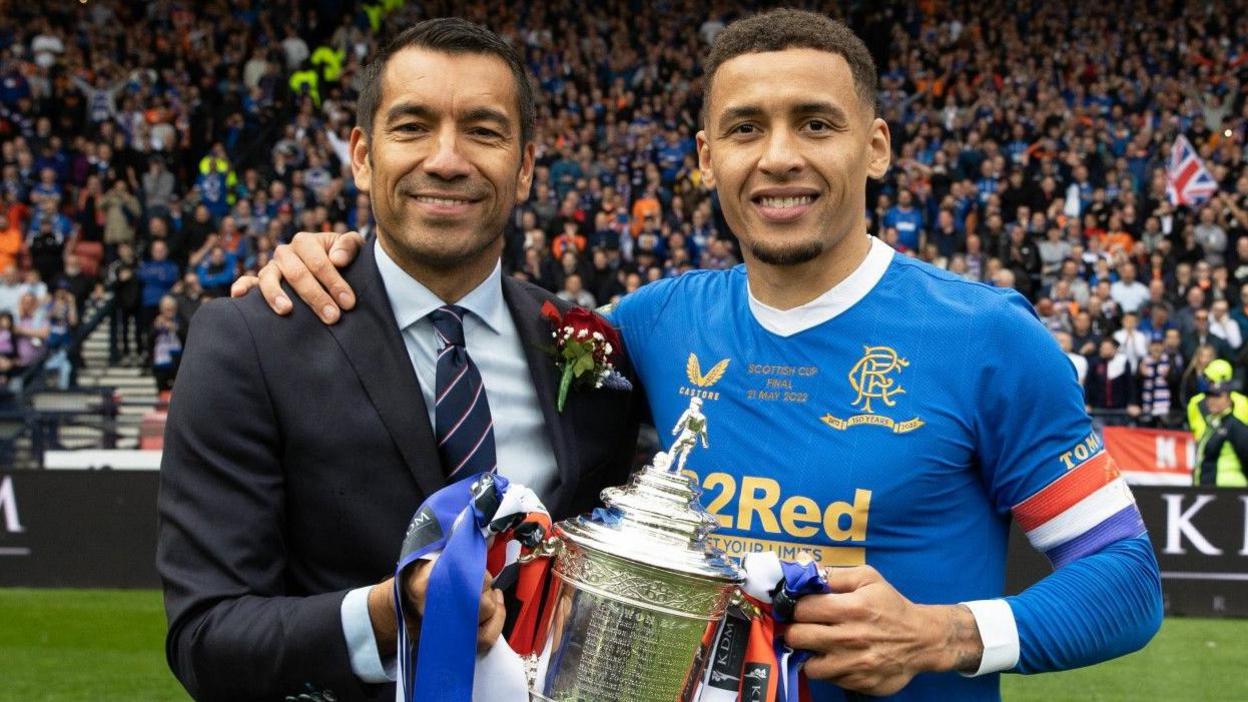 Giovanni van Bronckhorst and James Tavernier with the Scottish Cup