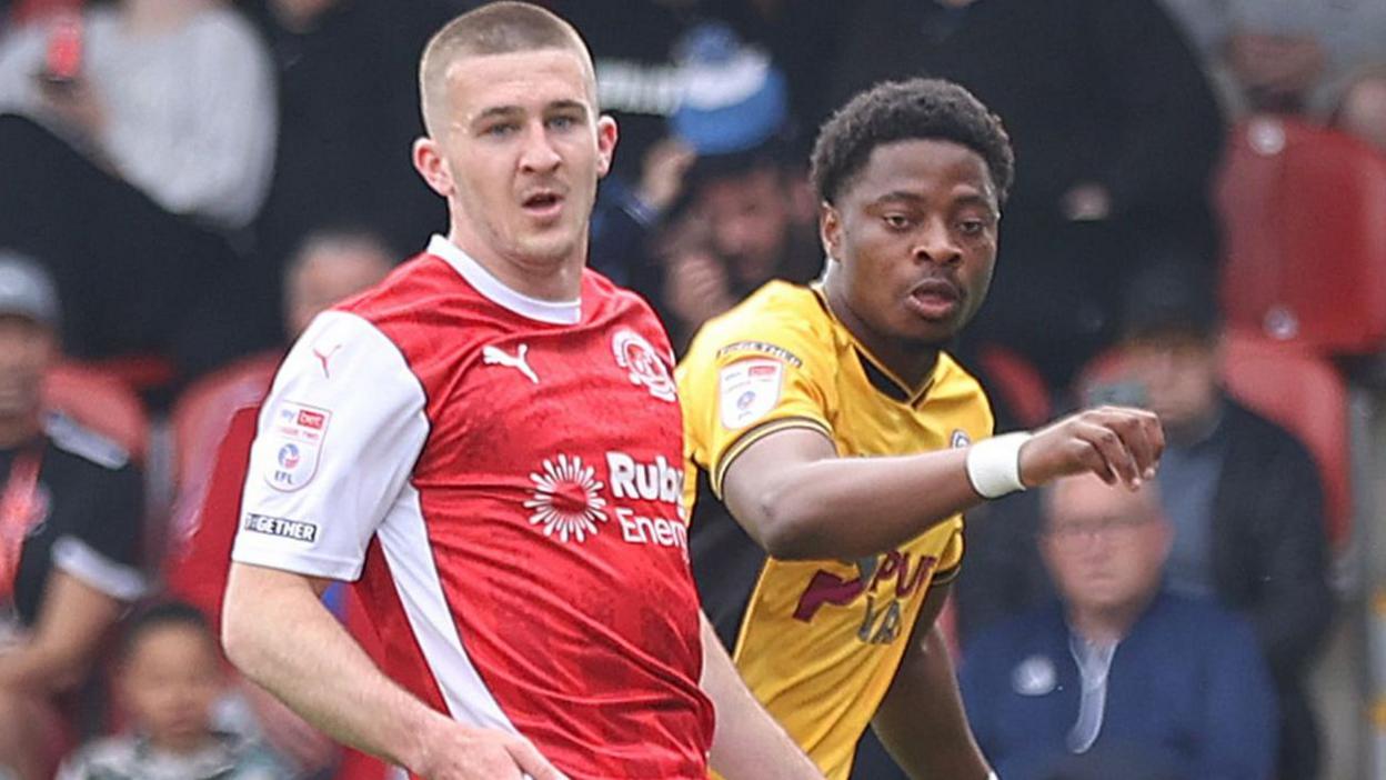 Newport winger Bobby Kamwa has a shot saved by Fleetwood keeper Jay Lynch