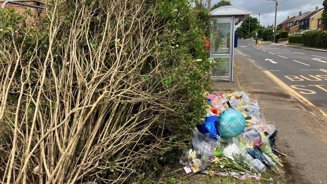 Floral tributes at the scene of the crash in June 2024.