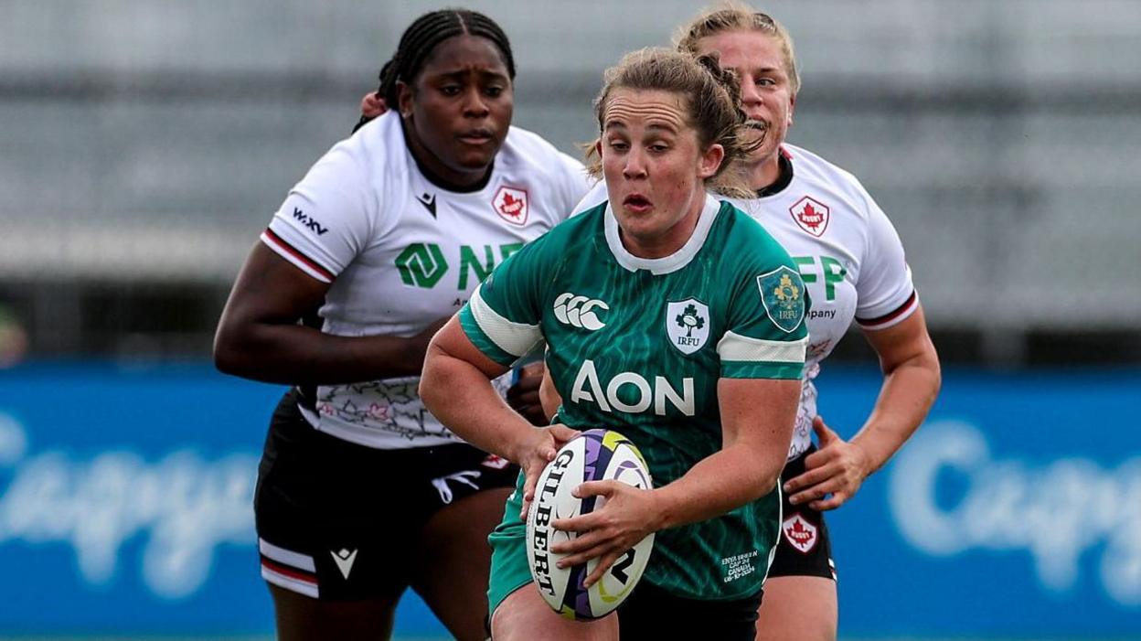 Enya Breen goes on a run in Ireland's contest against Canada in Vancouver