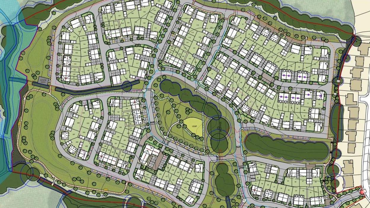 The layout proposed for a 210-home development planned on Fryatts Way, on the outskirts of Bexhill.