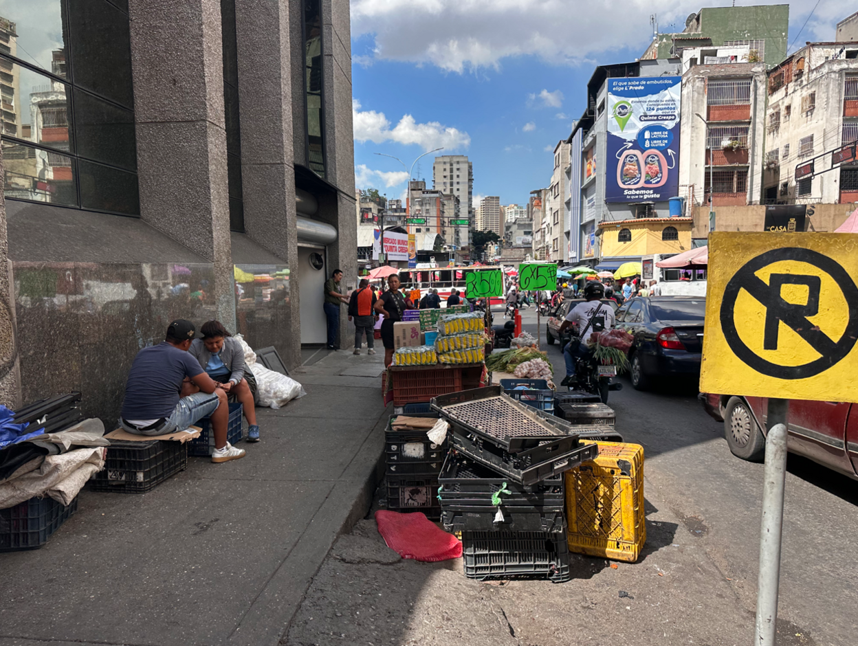 Informal vendor stalls on a street in Caracas