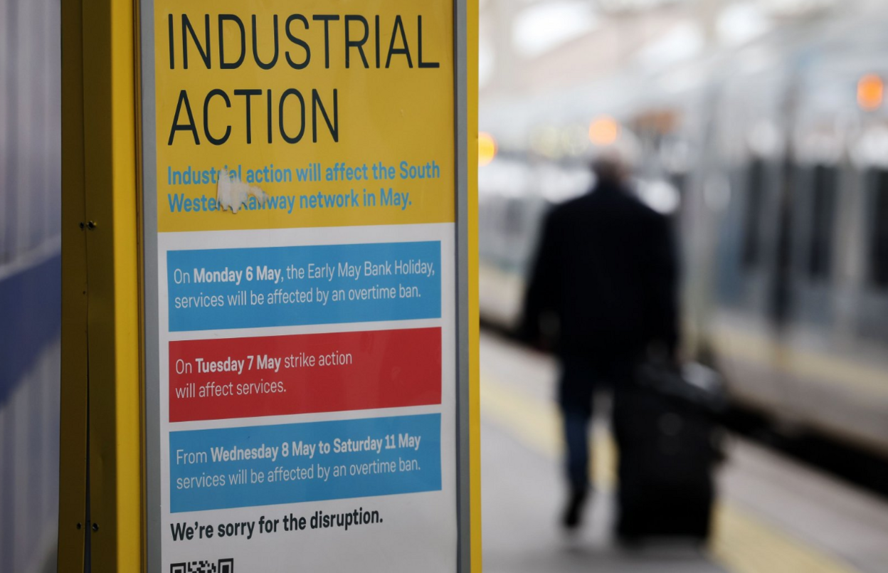 Industrial action sign at Charing Cross station