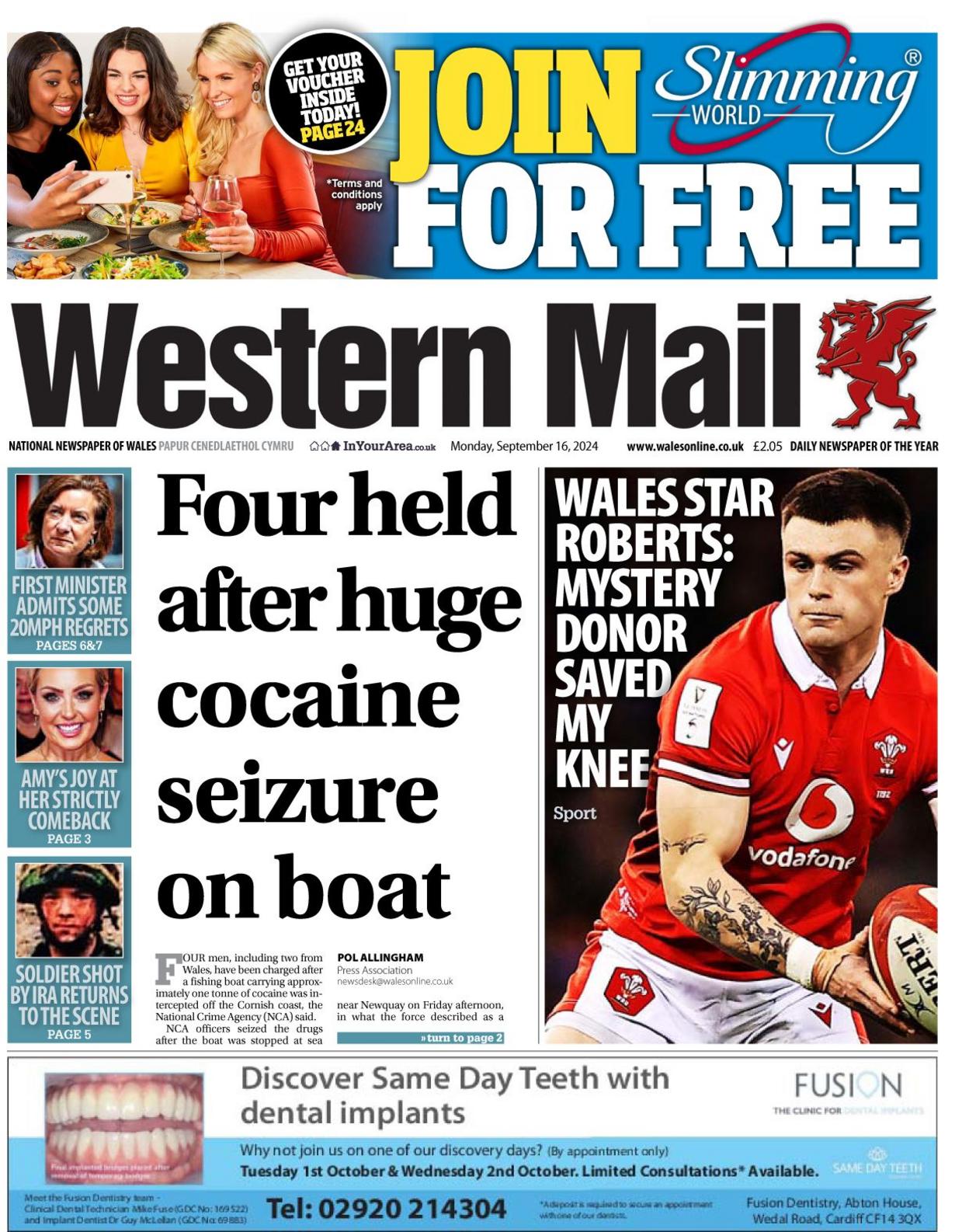 Front page of the Western Mail 